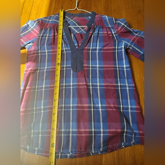 Matix women' 100% cotton deep V-neck purple blue white plaid casual blouse shirt - Picture 3 of 7